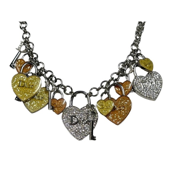 Christian Dior Accessory Silver Necklace Heart Key Rhinestone - Picture 3 of 4
